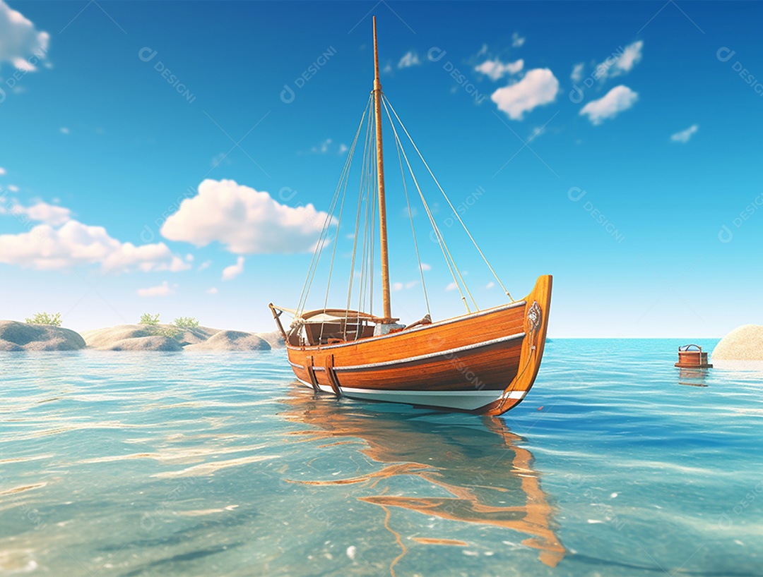 Barco de madeira em uma linda praia.