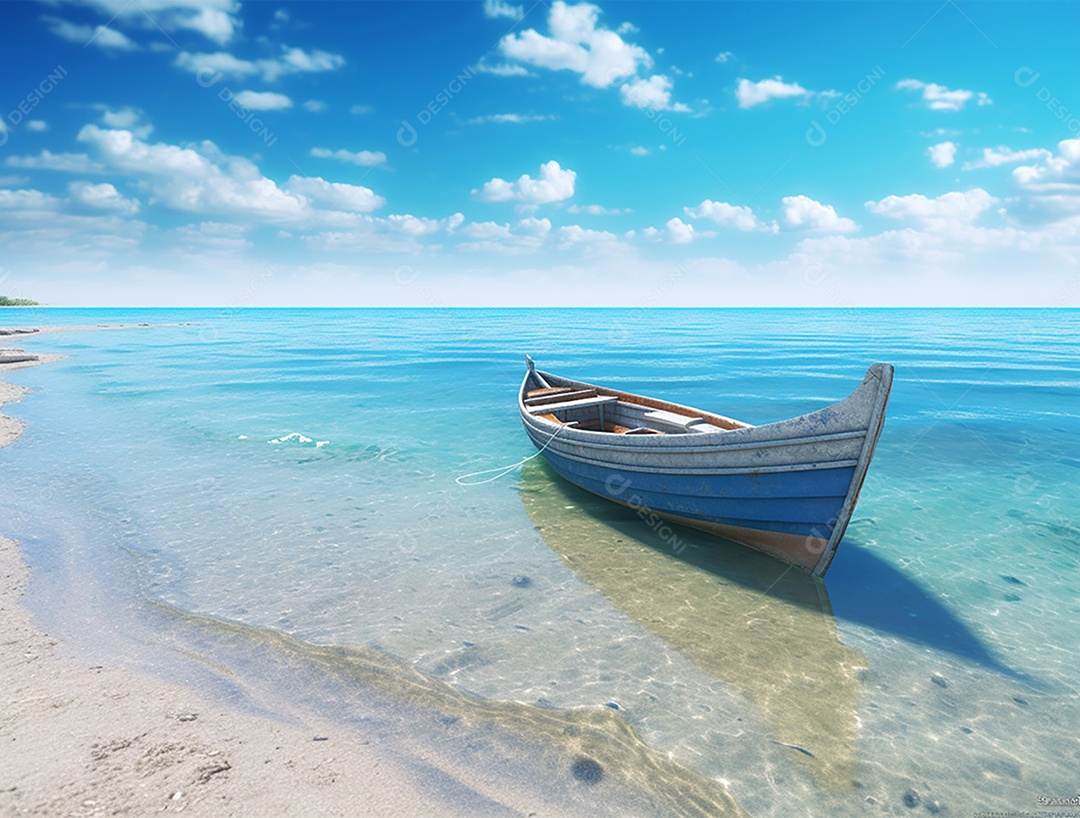 Barco de madeira em uma linda praia.