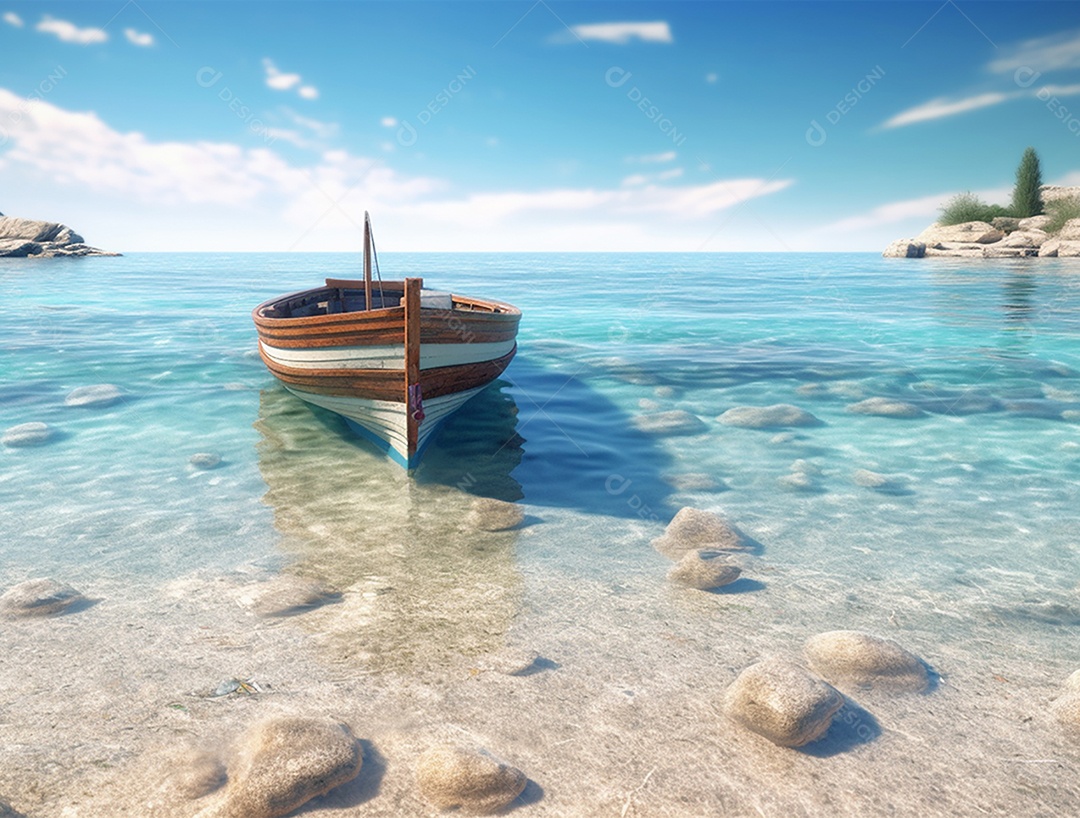 Barco de madeira em uma linda praia.