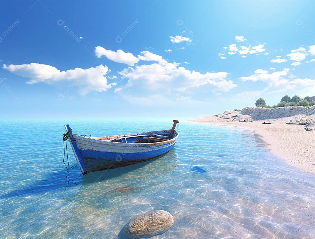 Barco de madeira em uma linda praia.