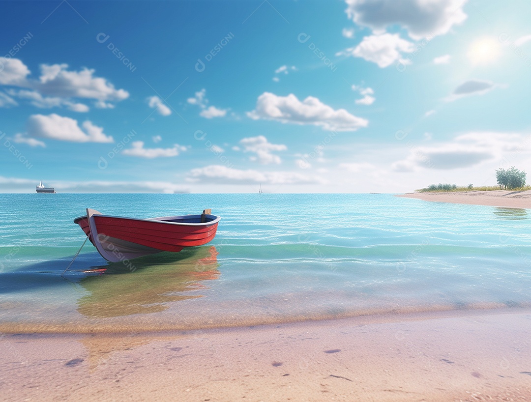 Barco de madeira em uma linda praia.