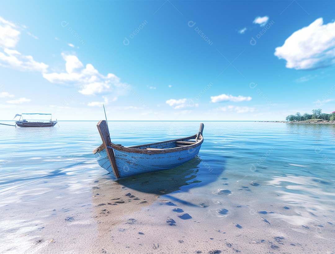 Barco de madeira em uma linda praia.