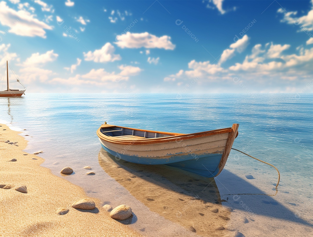 Barco de madeira em uma linda praia.