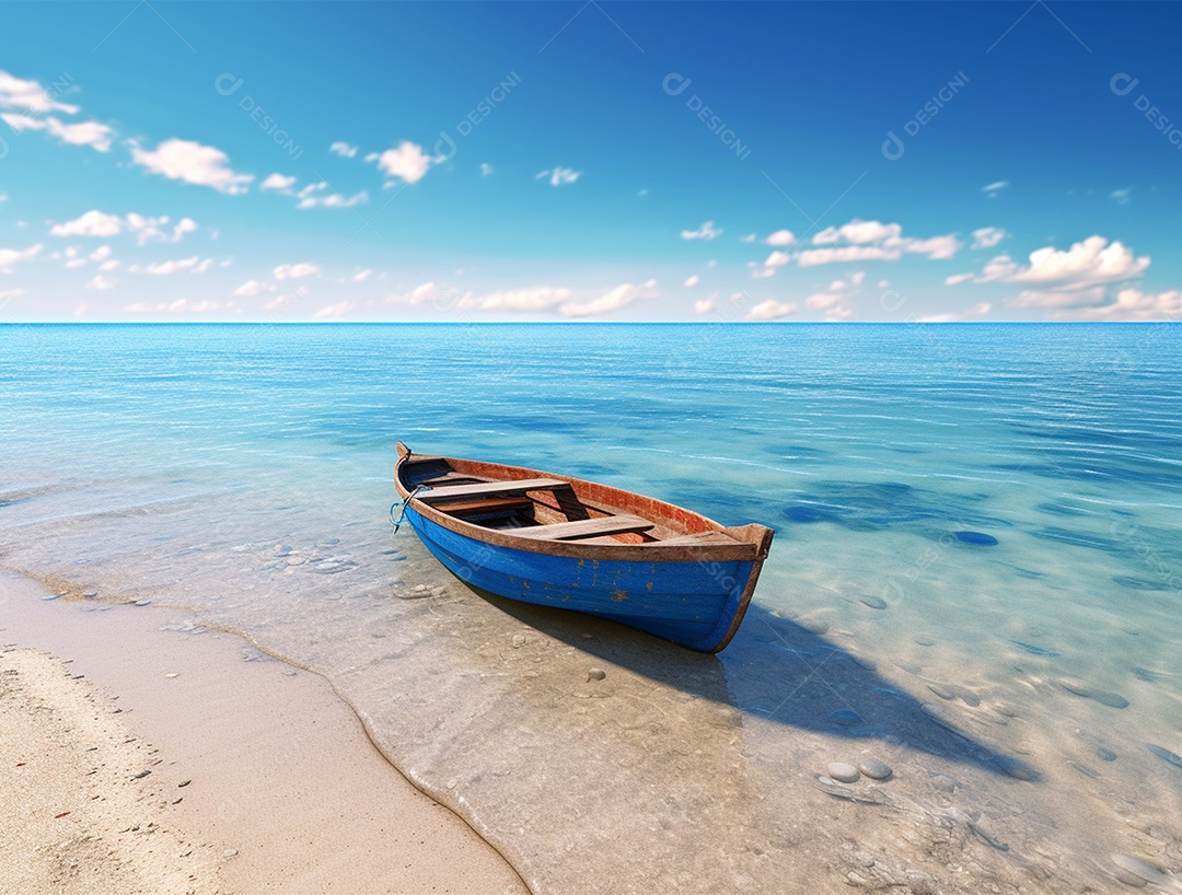 Barco de madeira em uma linda praia.