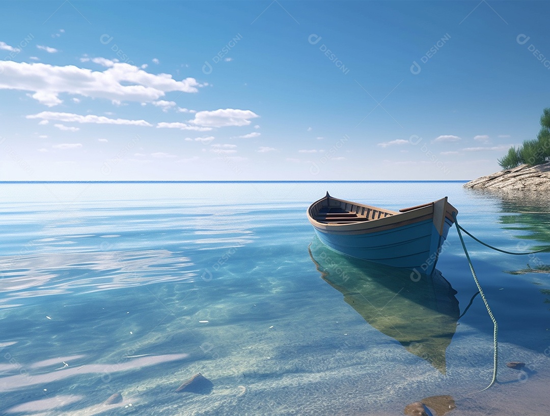 Barco de madeira em uma linda praia.