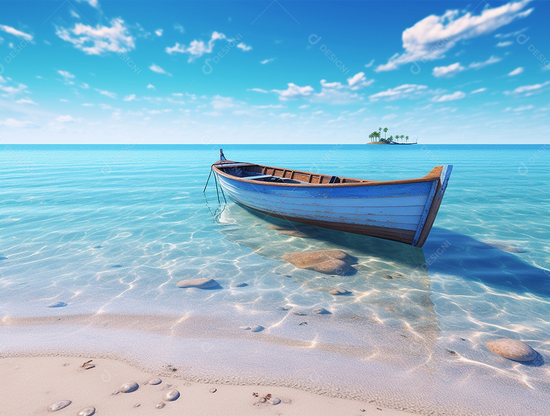 Barco de madeira em uma linda praia.