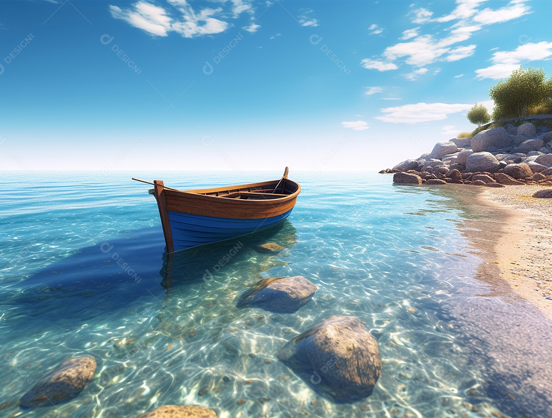 Barco de madeira em uma linda praia.