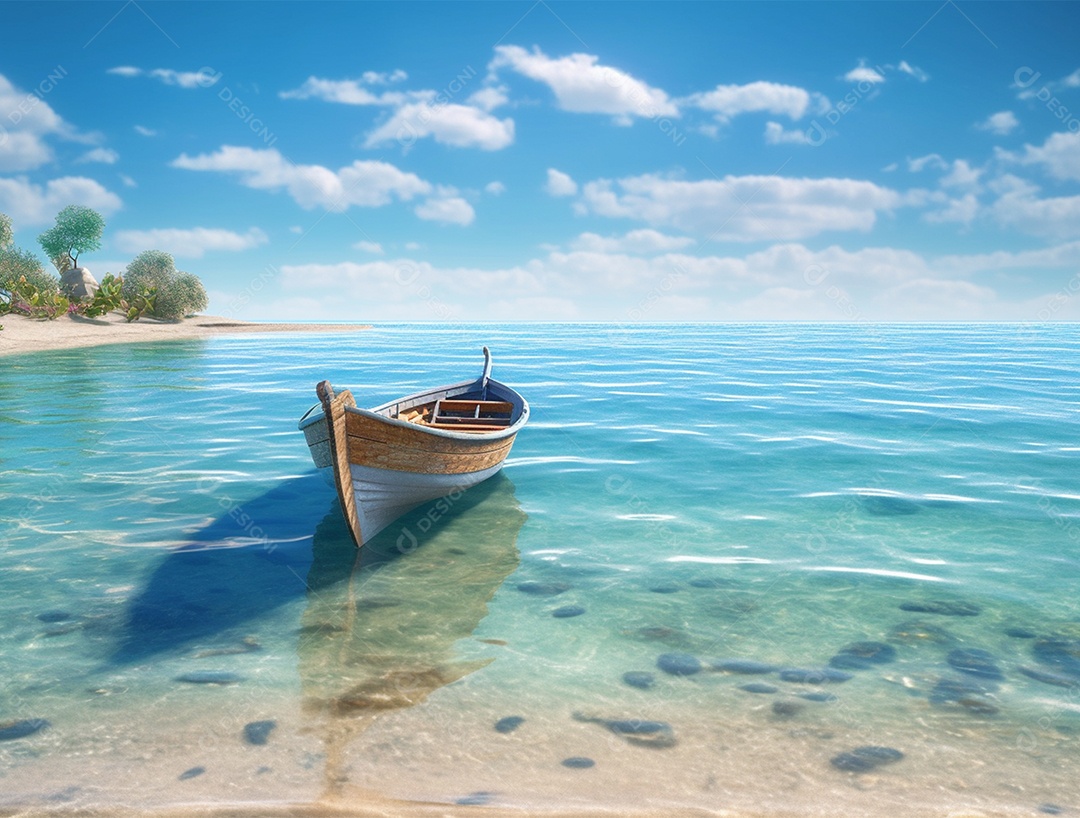 Barco de madeira em uma linda praia.