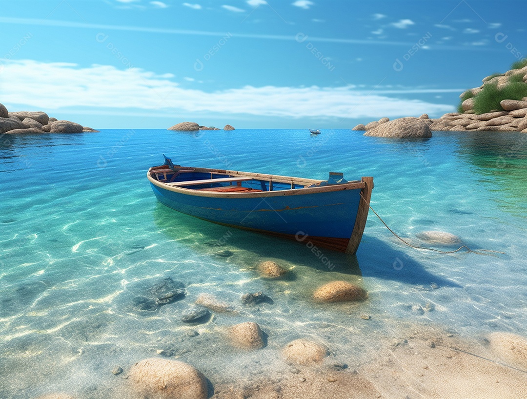 Barco de madeira em uma linda praia.