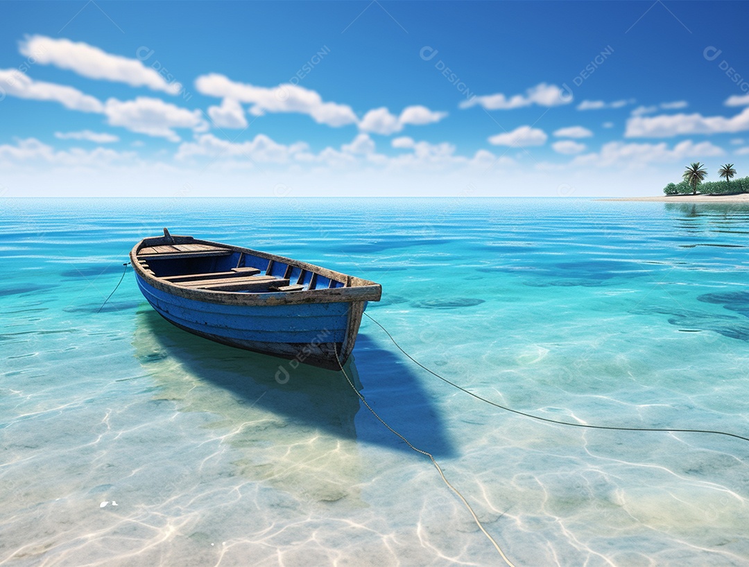 Barco de madeira em uma linda praia.