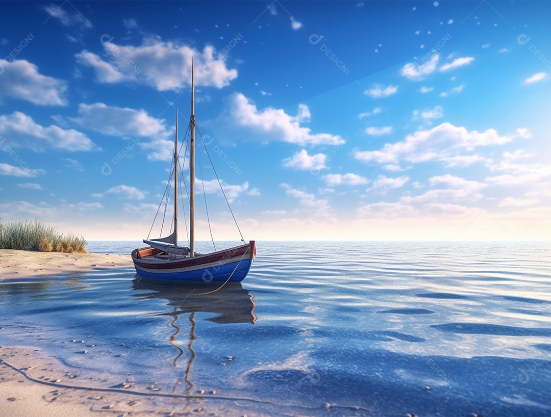 Barco de madeira em uma linda praia.