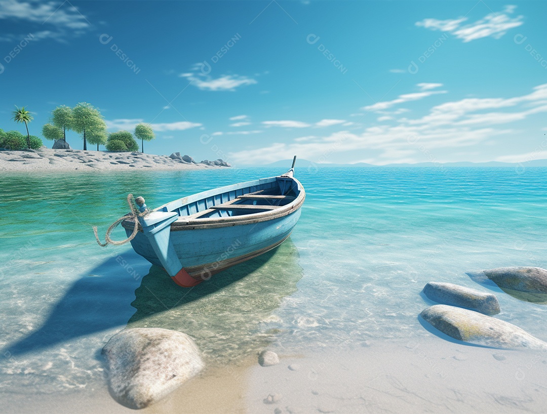 Barco de madeira em uma linda praia.