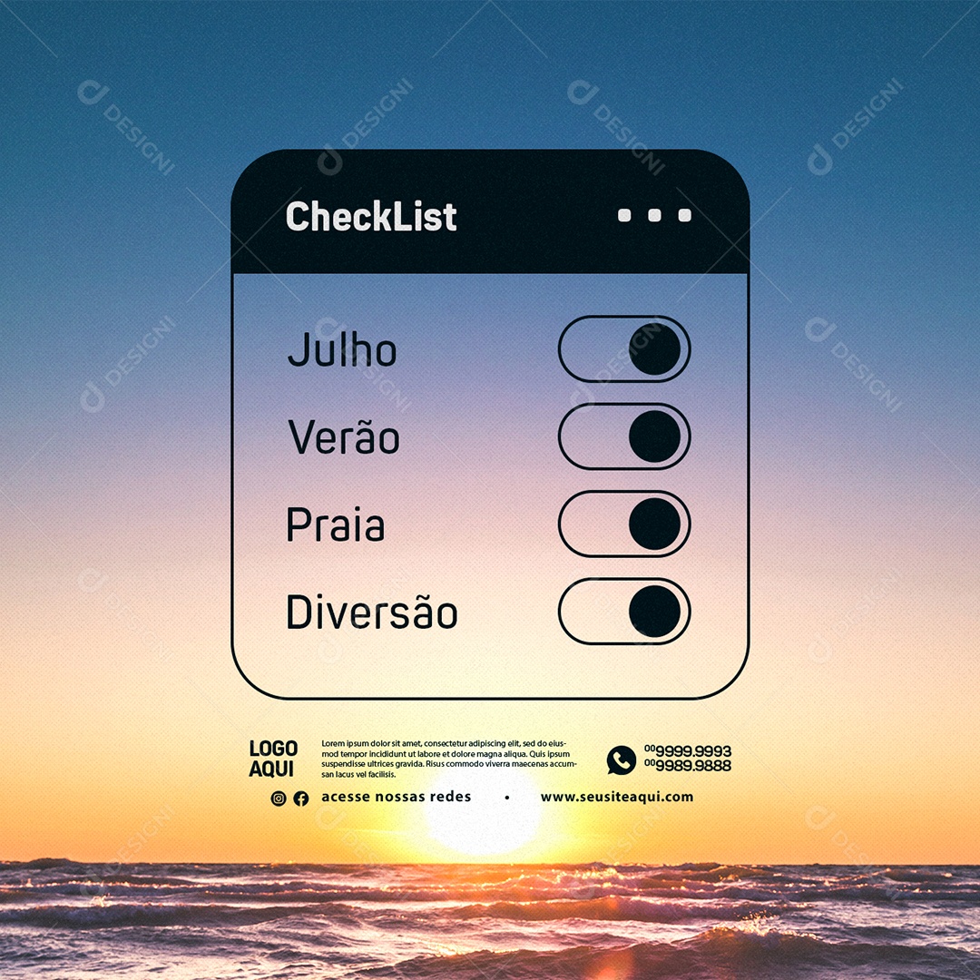 Checklist July Summer Beach Fun To-Do List Social Media PSD Editable