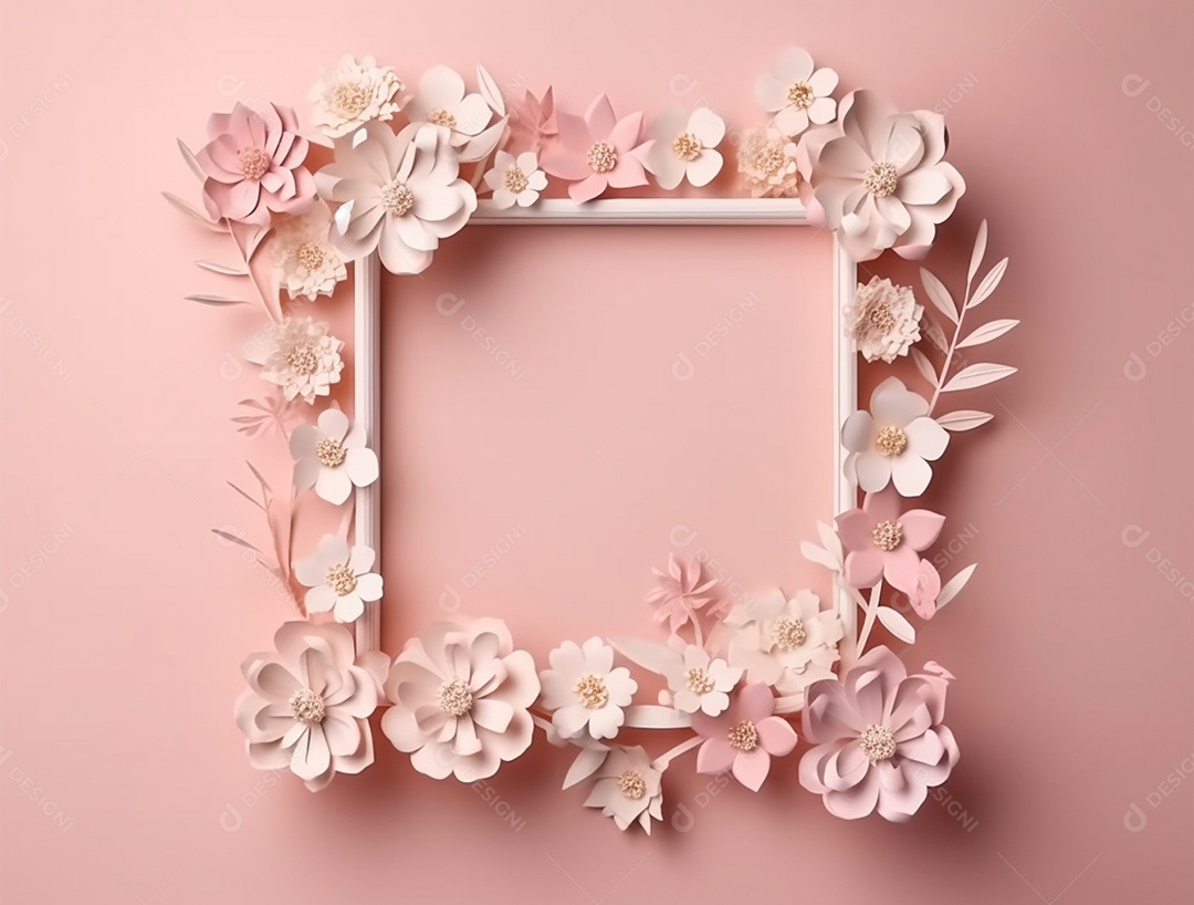 Moldura com flores sobre fundo isolado rosa