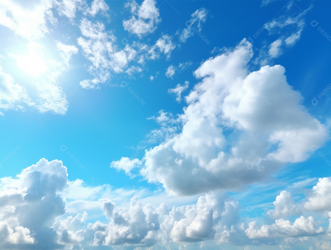 Lindo céu azul com nuvem branca e luz clara.