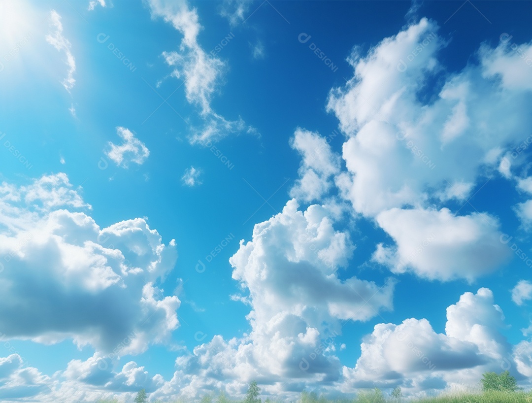 Lindo céu azul com nuvem branca e luz clara.