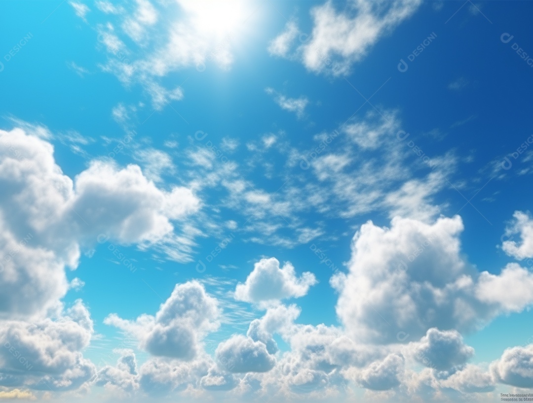 Lindo céu azul com nuvem branca e luz clara.