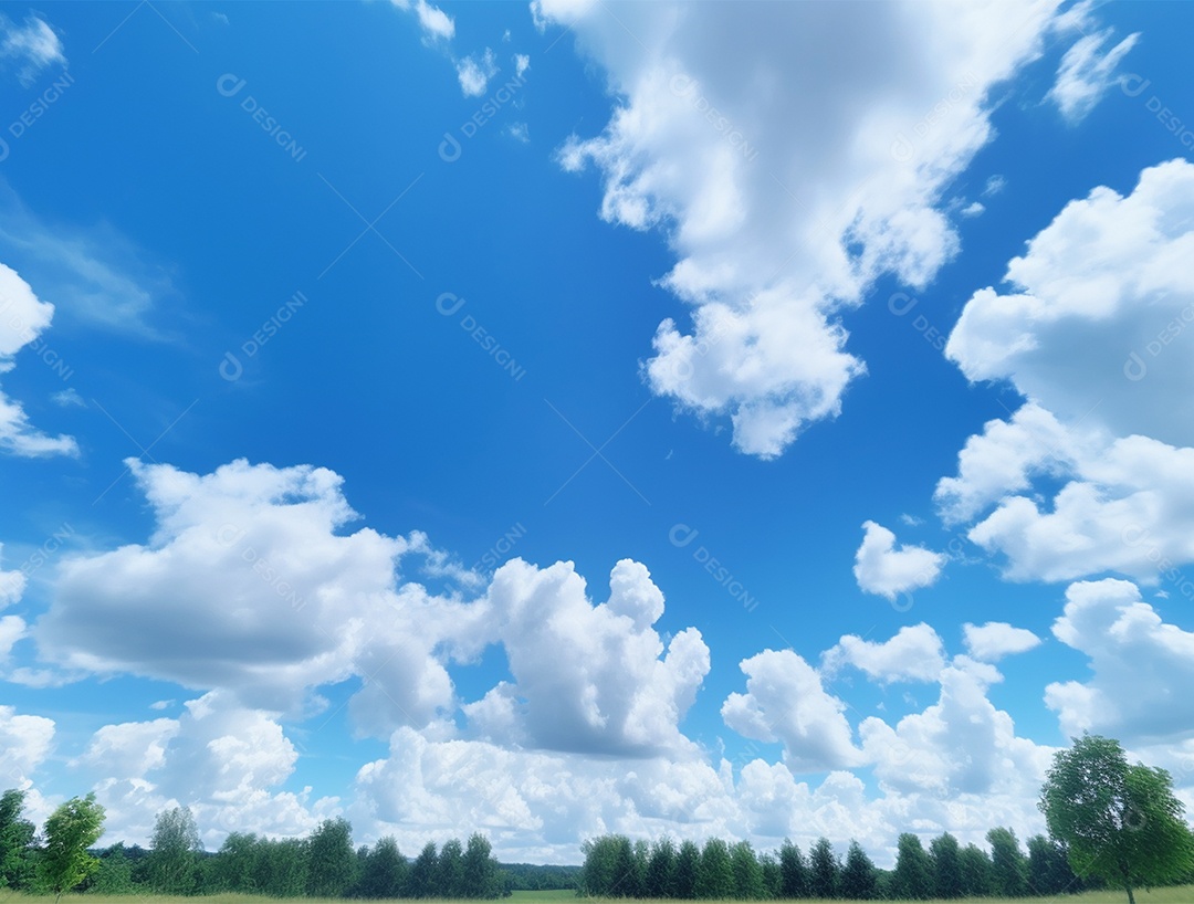 Campo verde com céu azul e dia ensolarado.