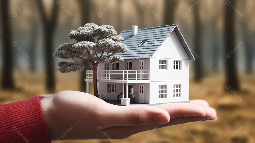 Mão segurando projeto de casa