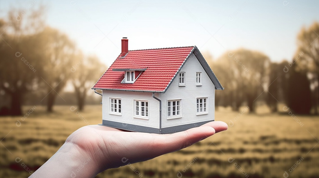 Mão segurando projeto de casa