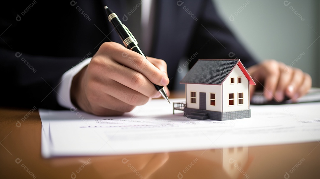 Homem assinando papeis de novo imóvel