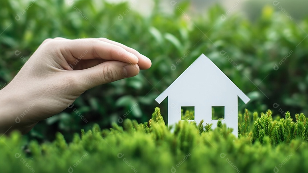 Mão de homem tocando projeto de casa própria