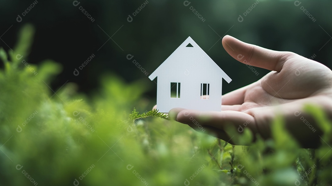 Mão de homem tocando projeto de casa própria