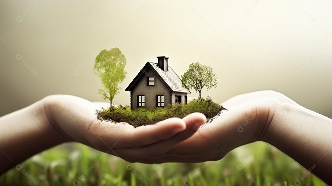 Casal segurando miniatura de imóvel