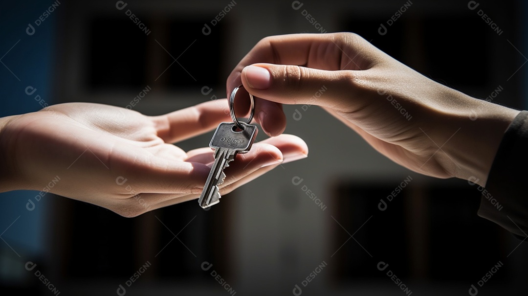 Mão de homem entregando chave da casa própria