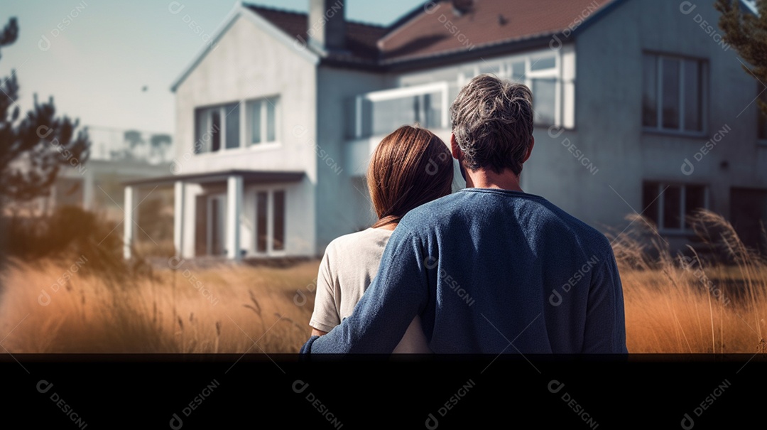 Casal observando casa no campo
