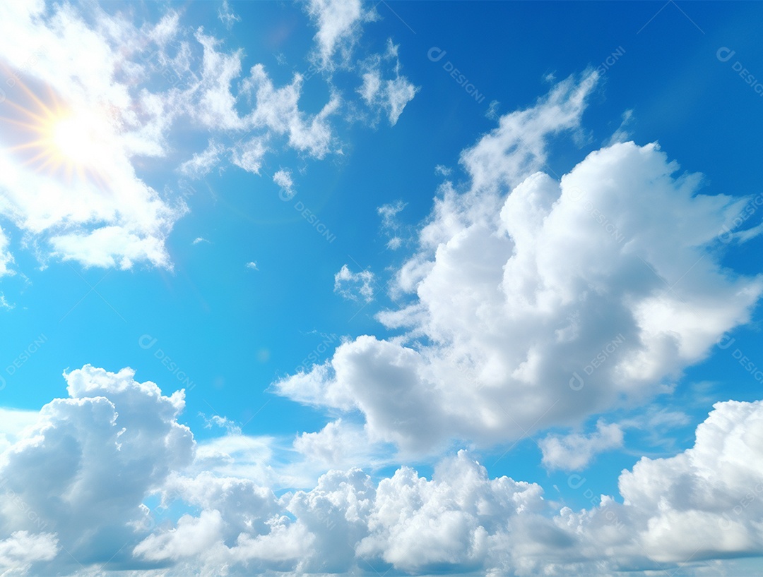 Lindo céu azul com nuvem branca e luz clara.