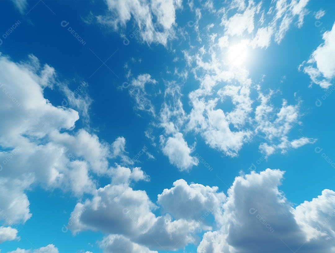 Lindo céu azul com nuvem branca e luz clara.