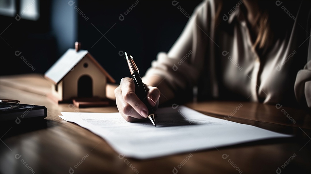 Mulher assinando papeis de casa própria