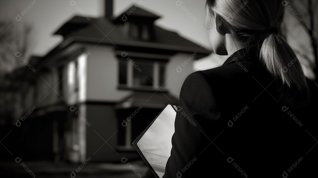 Mulher observando residência