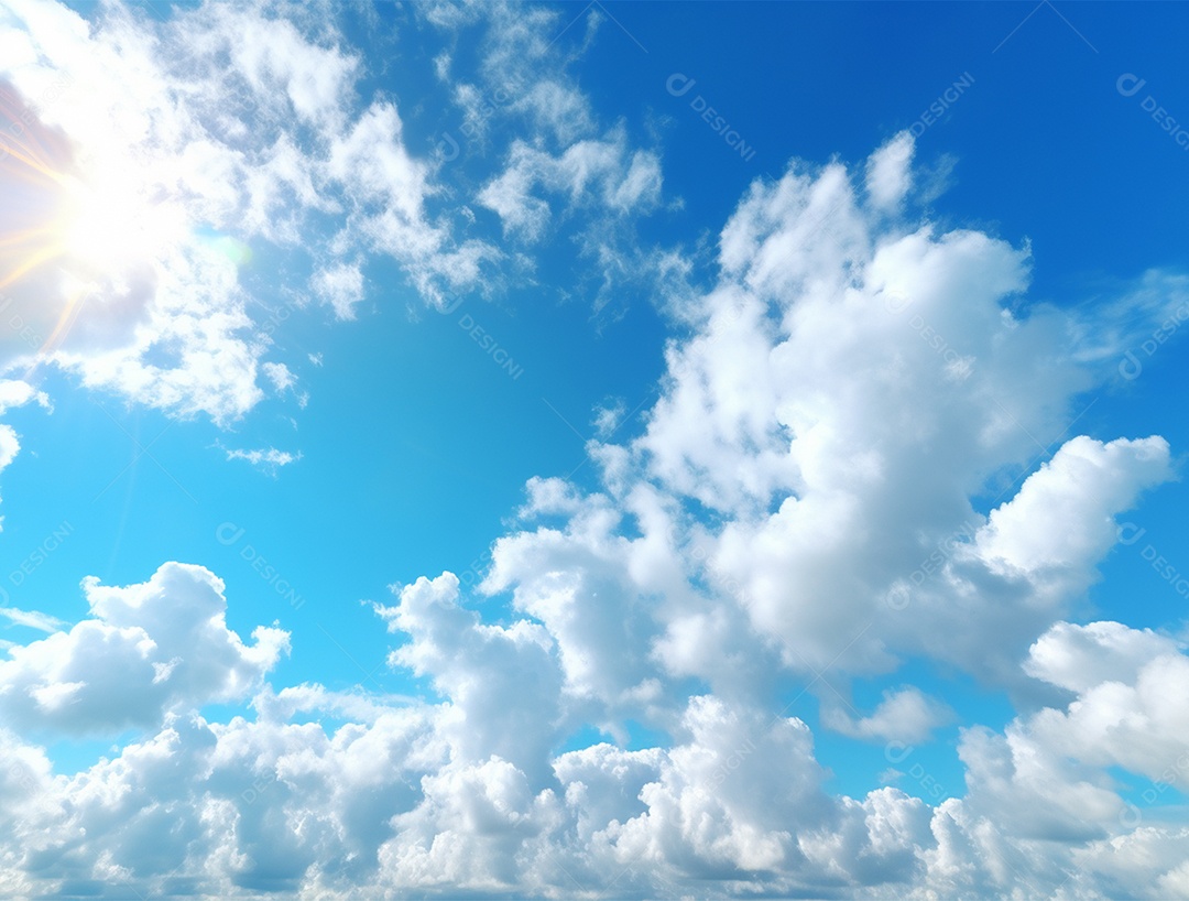 Lindo céu azul com nuvem branca e luz clara.