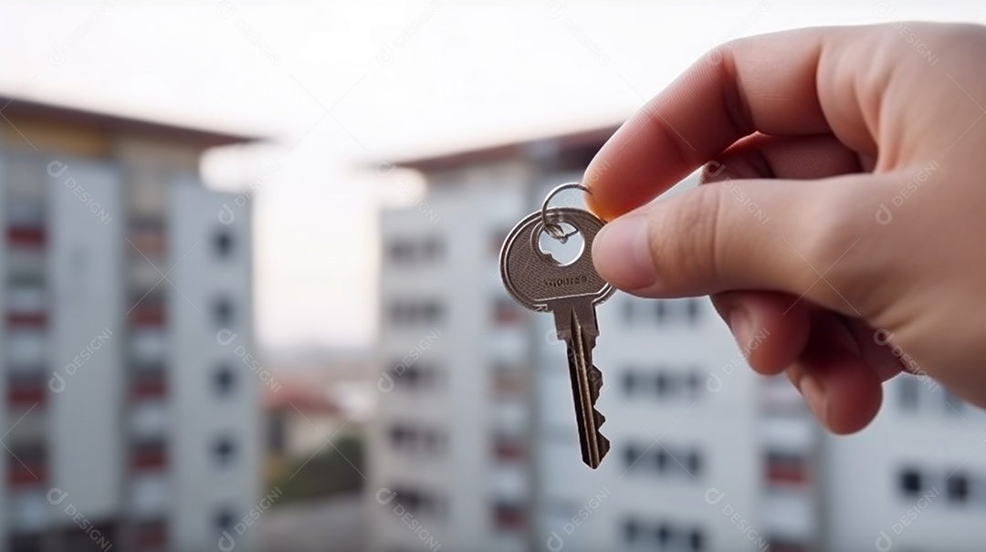 Mão segurando chave de casa própria