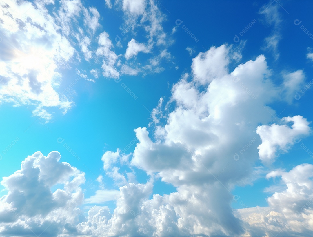 Lindo céu azul com nuvem branca e luz clara.