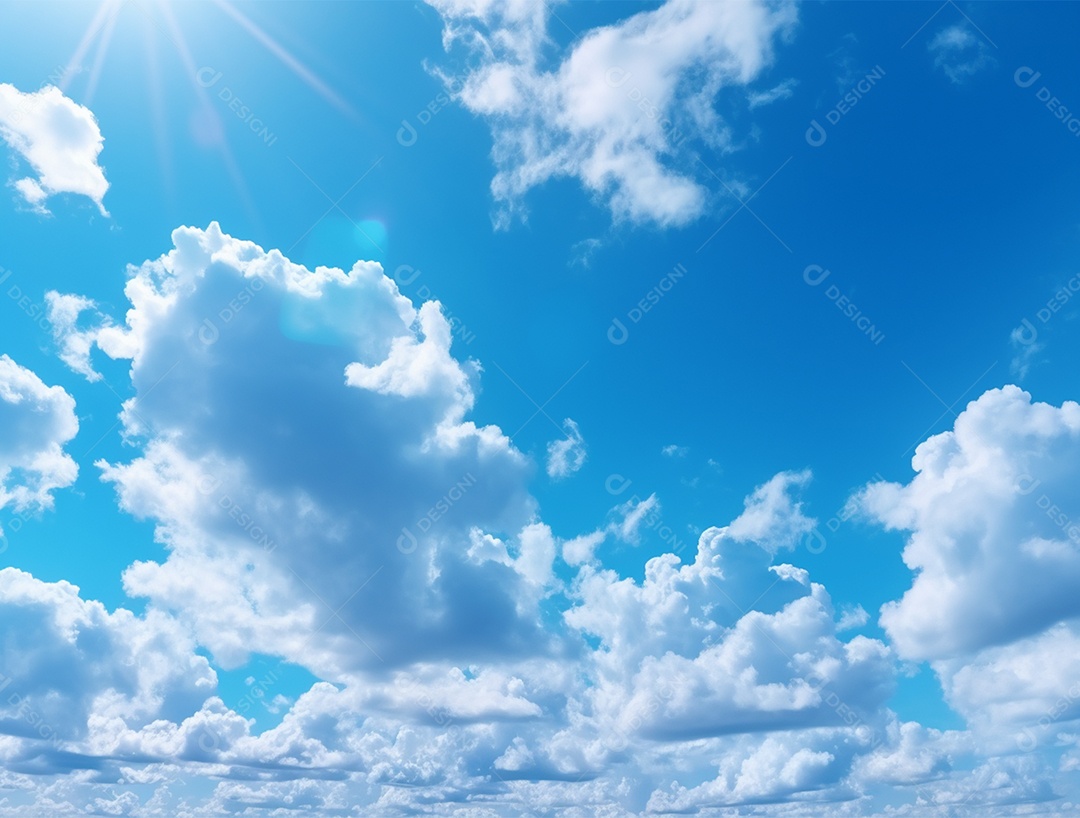 Lindo céu azul com nuvem branca e luz clara.