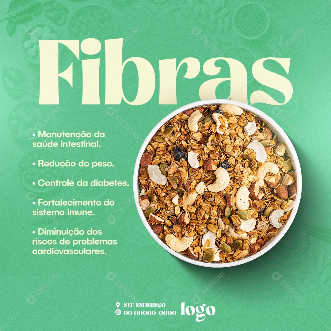 Nutricionista Fibras Manutenção da Saúde intestinal Social Media PSD Editável