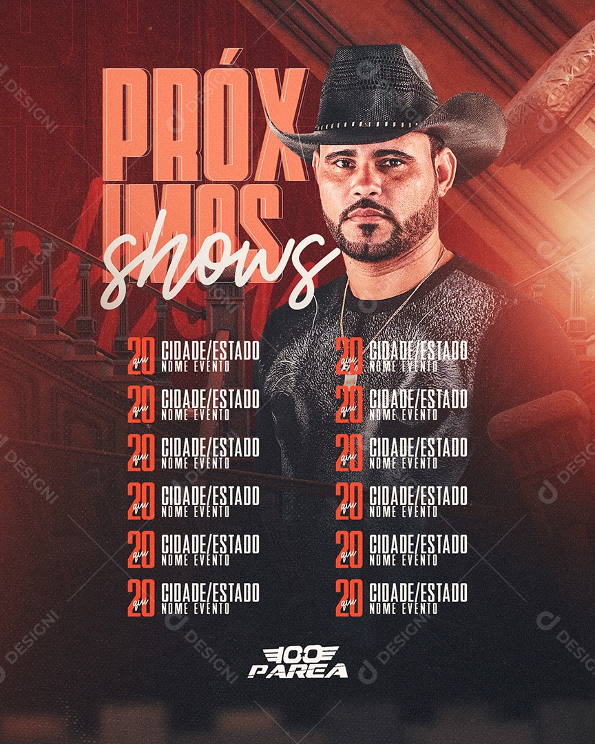 Social Media Flyer Feed 100 Parea Próximos Shows PSD Editável