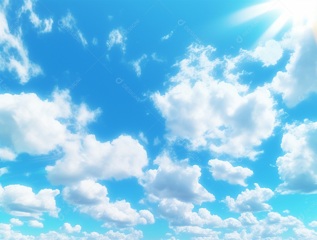Lindo céu azul com nuvem branca e luz clara.