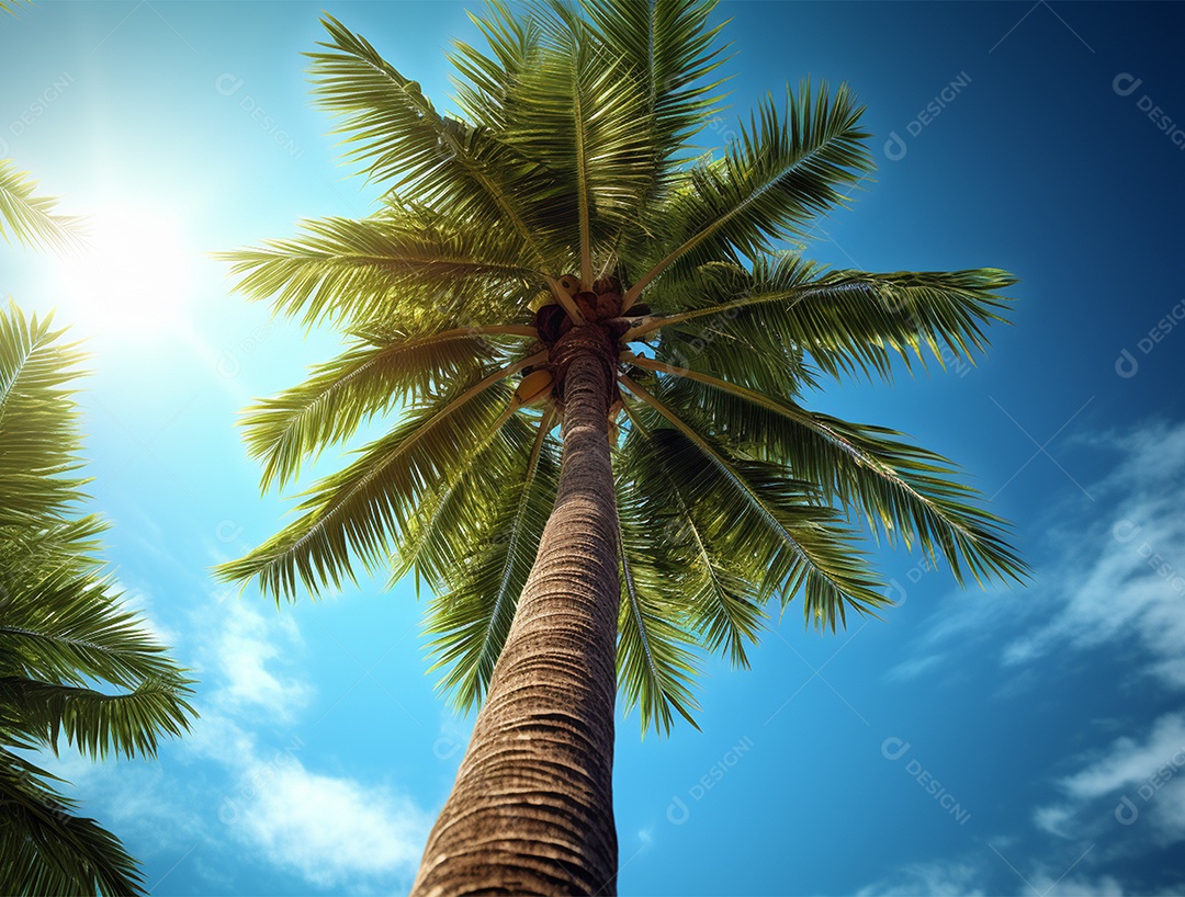 Belíssimo Coqueiro sobre fundo de um lindo céu azul.