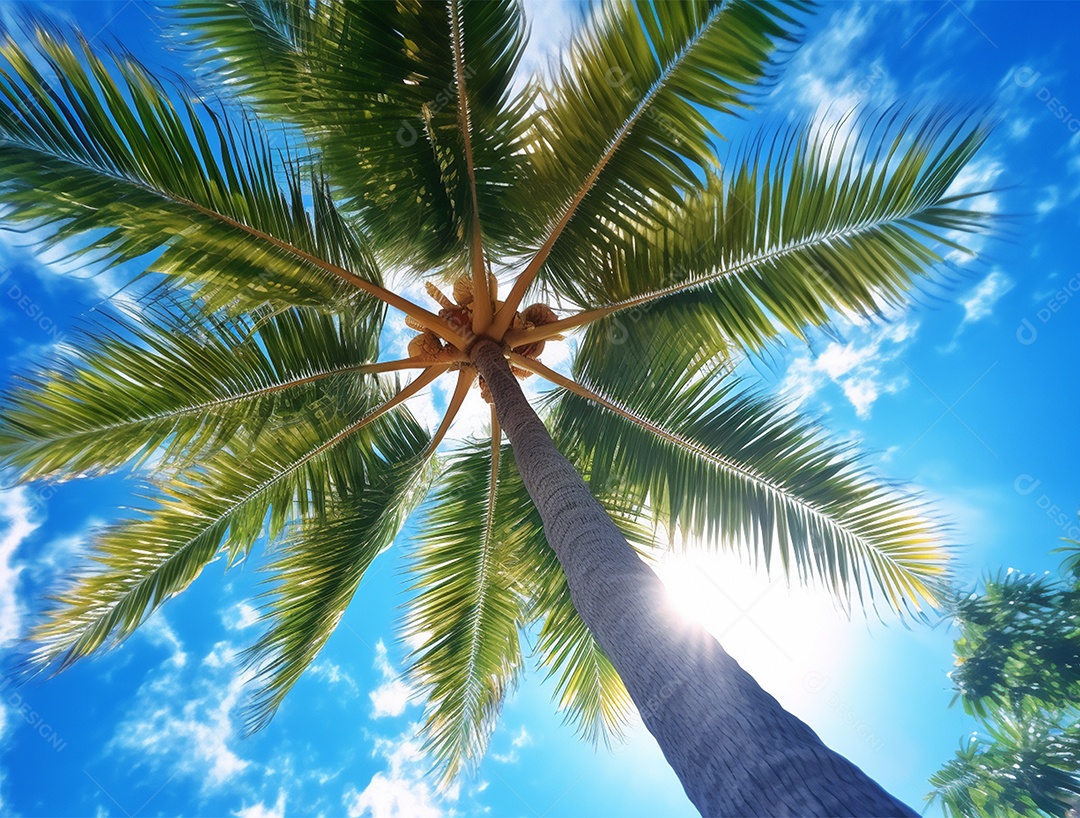 Belíssimo Coqueiro sobre fundo de um lindo céu azul.