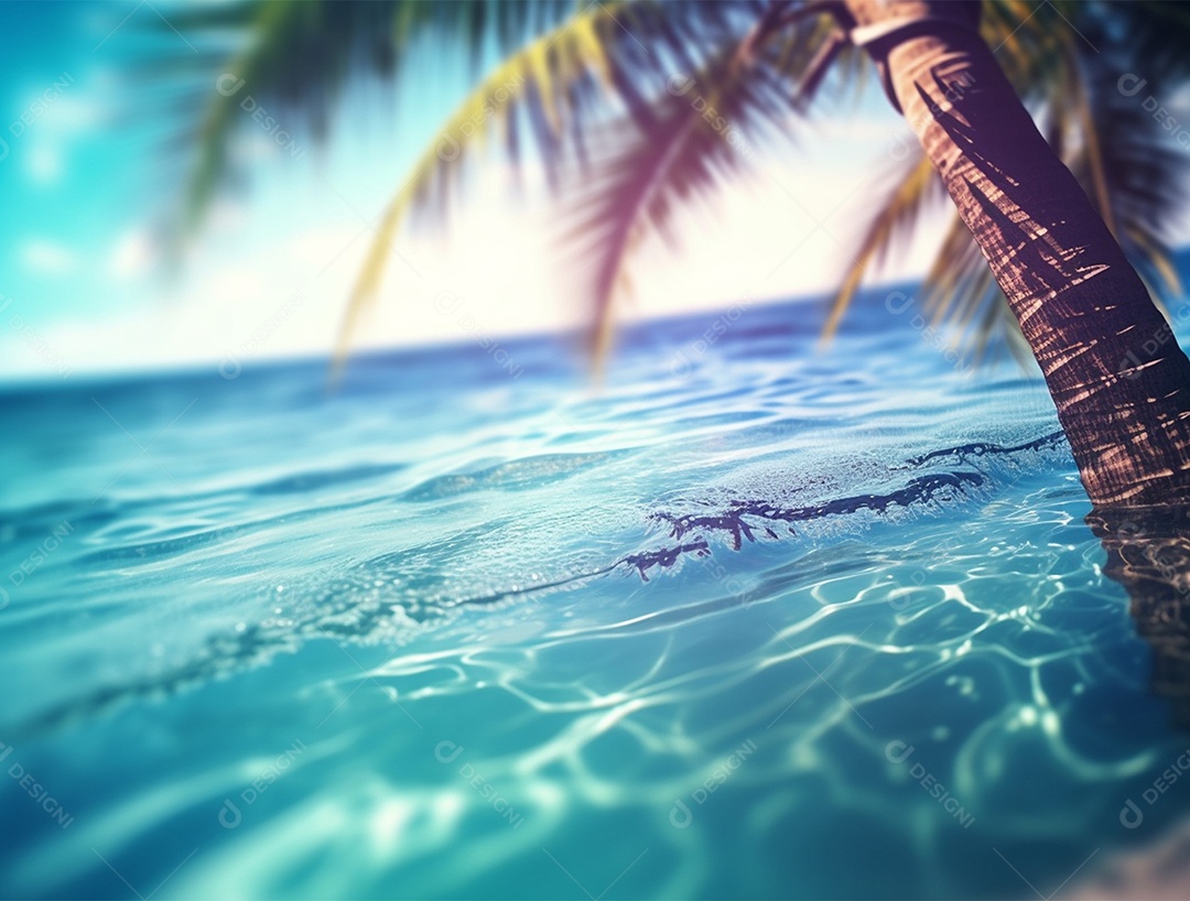 Coqueiro dentro de uma água cristalina.