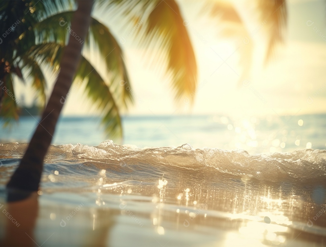 Coqueiro à beira-mar sobre lindo pôr do sol.