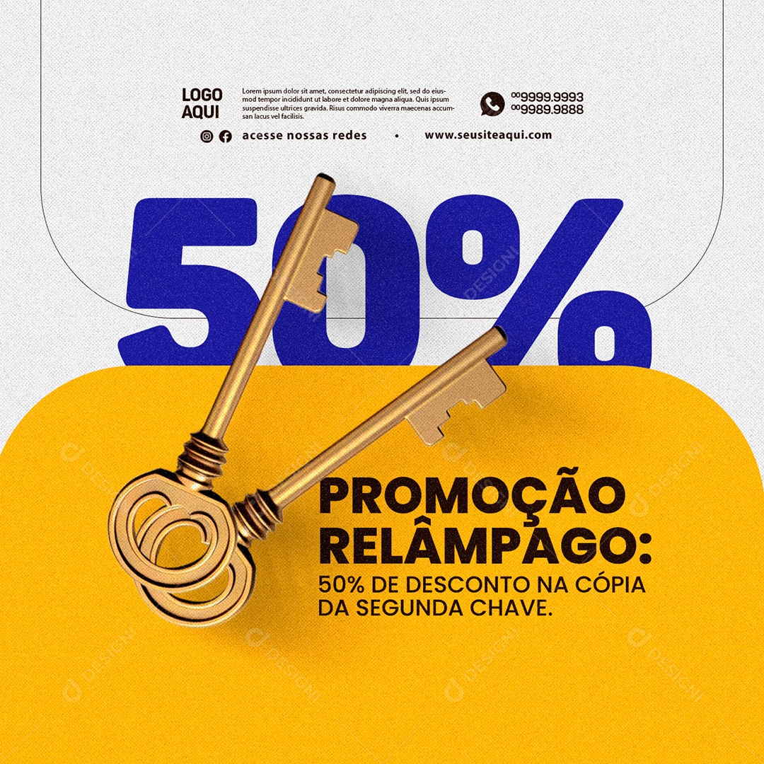 Promoção Relâmpago 50% De Desconto Na Cópia Da Segunda Chave Chaveiro Social Media PSD Editável