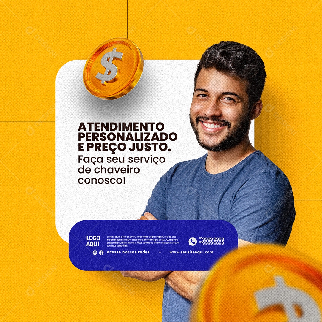 Atendimento Personalizado E Preço Justo Chaveiro Social Media PSD Editável