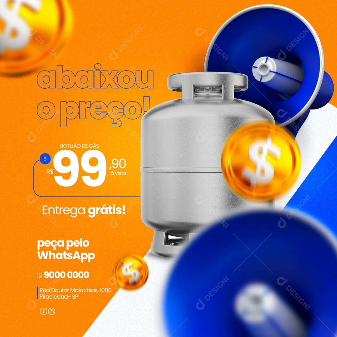 Abaixou O Preço Botijão De Gás 99,90 À Vista Distribuidora De Gás Social Media PSD Editável