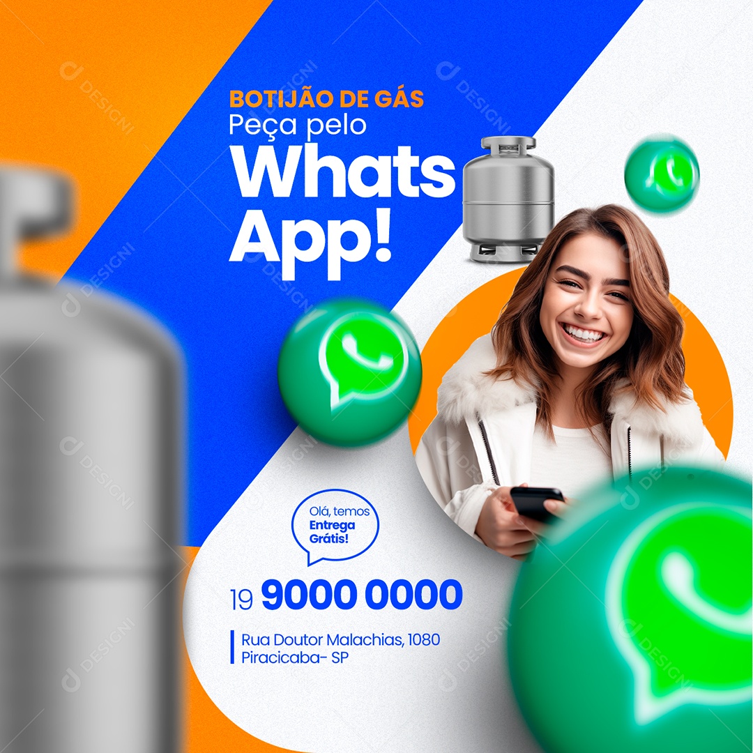 Botijão De Gás Peça Pelo Whatsapp Distribuidora De Gás Social Media PSD Editável