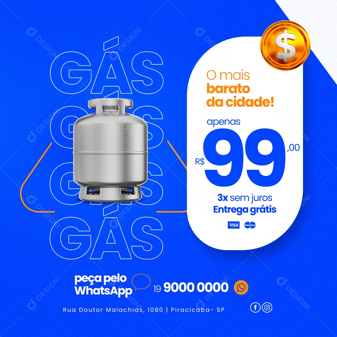 Gás O Mais Barato Da Cidade Apenas 99,00 Distribuidora De Gás Social Media PSD Editável